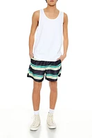 Striped Drawstring Swim Trunks