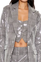 Sequin Plaid Notched Blazer