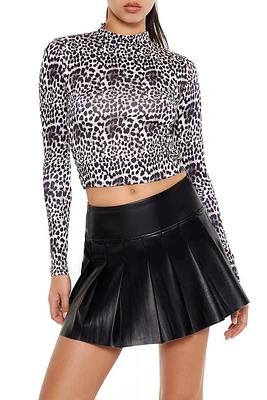 Leopard Mock Neck Crop Top