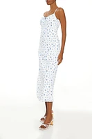Ribbon-Trim Floral Midi Dress