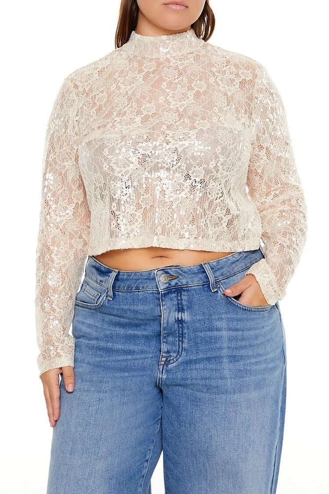 Plus Sequin Lace Top