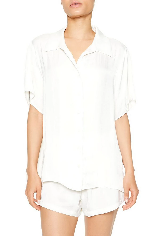 Satin Short-Sleeve Pajama Shirt