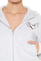 Winged Heart Cropped Zip-Up Hoodie