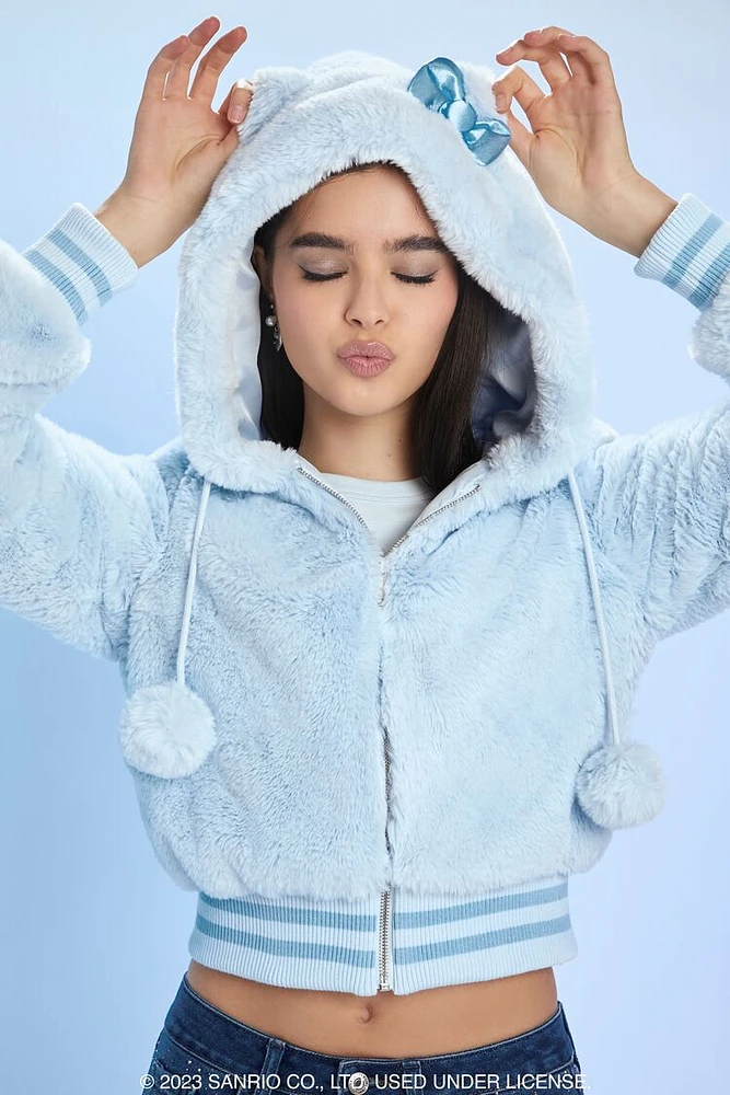 Faux Fur Angel Hello Kitty Zip-Up Hoodie