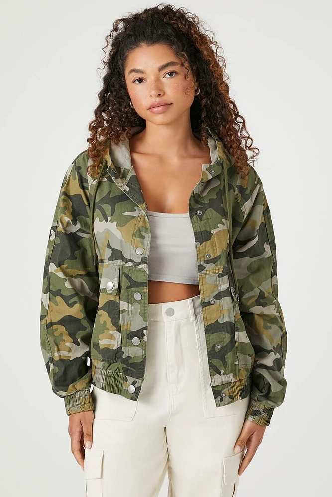 Twill Camo Print Hooded Jacket