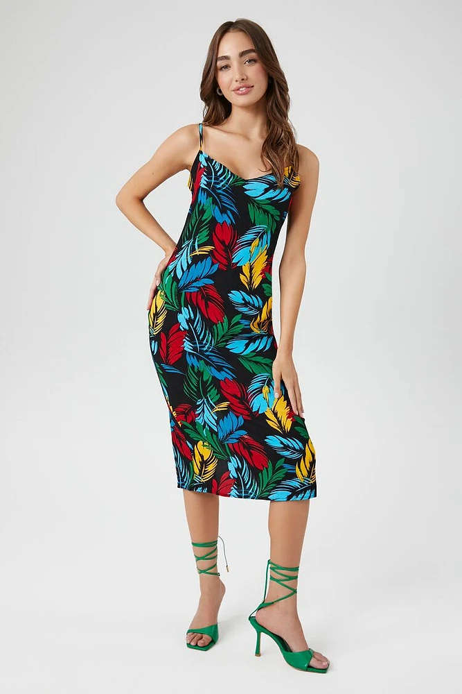 Tropical Leaf Print Midi Dress