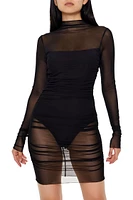 Ruched Sheer Bodycon Mini Dress