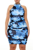 Plus Floral Halter Mini Dress