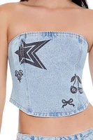 Tattoo Denim Graphic Tube Top