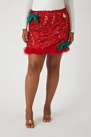 Plus Sequin Ornament Mini Skirt