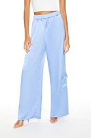 Satin Wide-Leg Cargo Pants