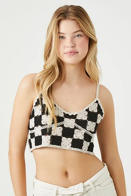 Checkered Sweater-Knit Cropped Cami