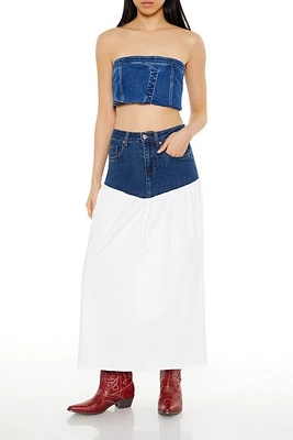 Combo Denim Maxi Skirt