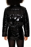 Sequin Zip-Up Puffer Jacket