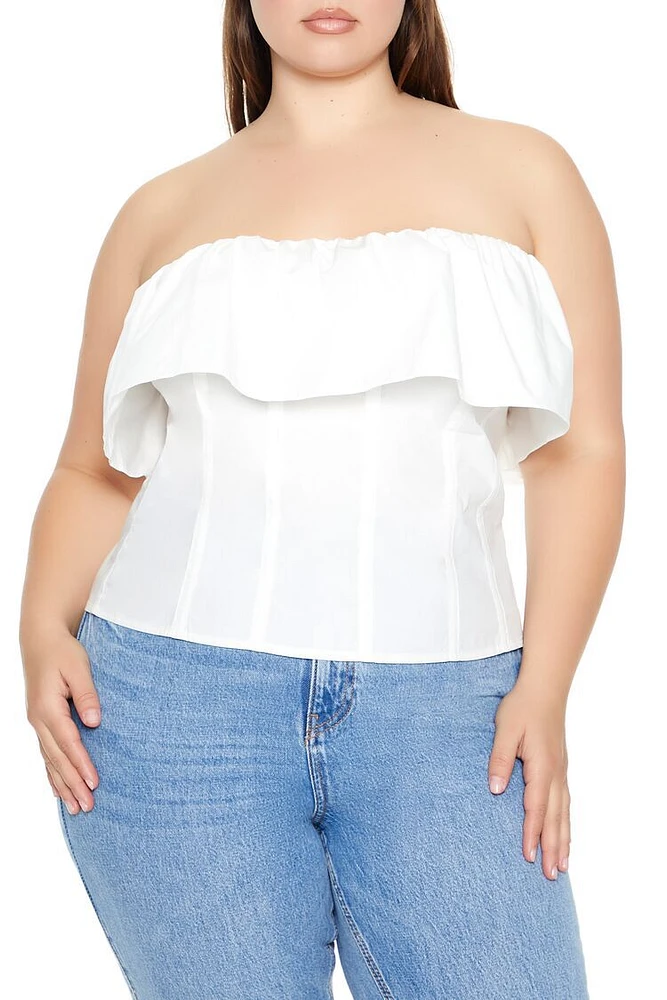 Plus Poplin Flounce Tube Top