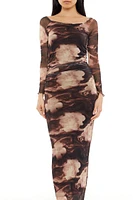 Mesh Abstract Bodycon Maxi Dress