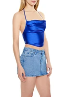 Satin V-Hem Halter Crop Top