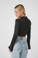 Satin Lace-Up Crop Top