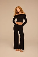 Sweater-Knit Mid-Rise Flare Pants