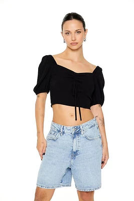 Puff-Sleeve Tie-Front Crop Top