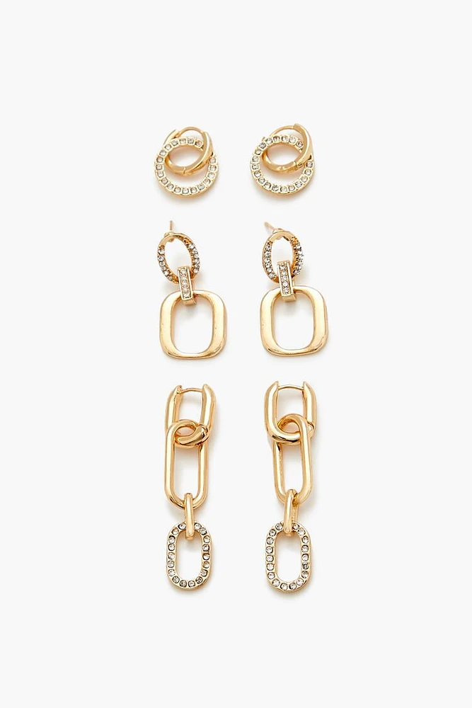 Rhinestone Hoop Drop Earring Set