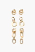Rhinestone Hoop Drop Earring Set