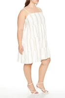 Plus Linen-Blend Striped Dress