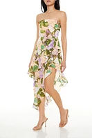 Asymmetrical Floral Midi Dress