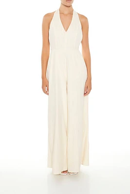 Plunging Halter Wide-Leg Jumpsuit