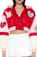 Hooded Bunny Patch Varsity Jacket