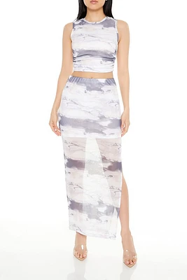 Marble Crop Top & Skirt Set