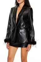 Faux Feather & Leather Blazer