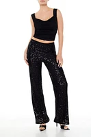 Sequin High-Rise Wide-Leg Pants