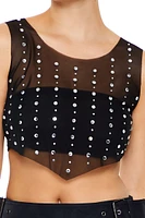 Mesh Faux Gem Crop Top