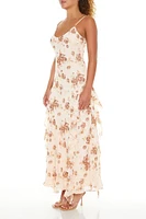 Chiffon Rose Print Maxi Dress