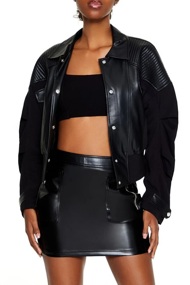 Cropped Faux Leather Moto Jacket