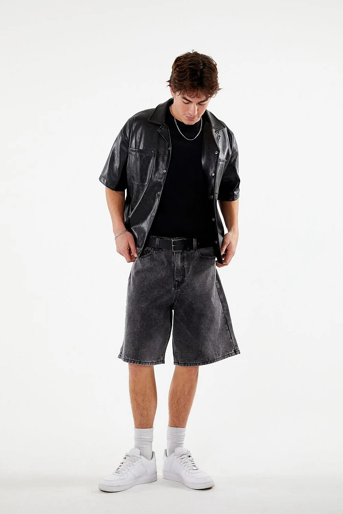Mid-Rise Denim Baggy Shorts