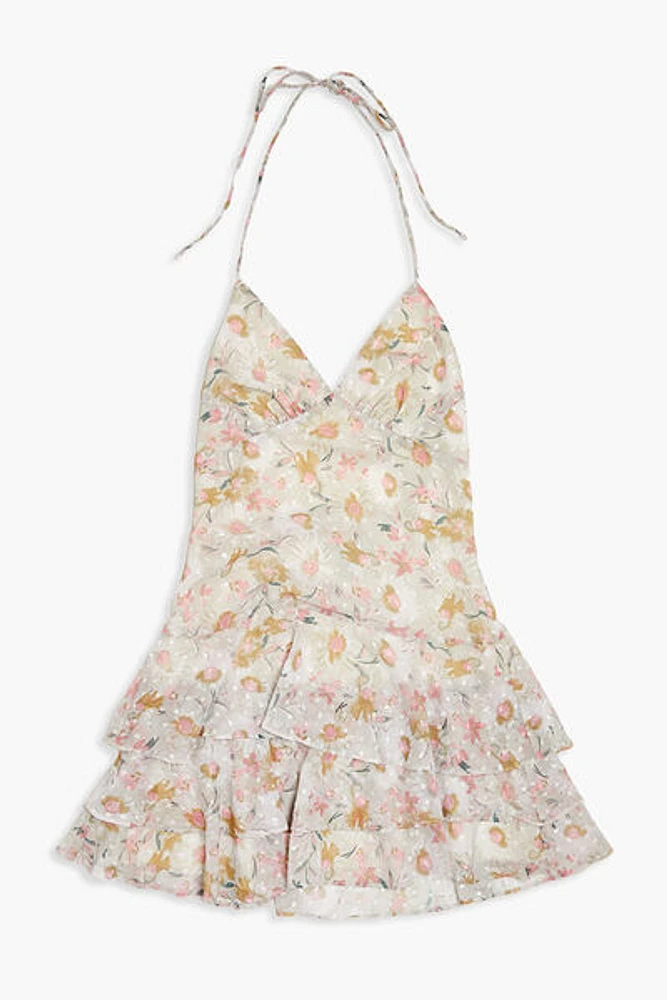 Floral Print Halter Mini Dress