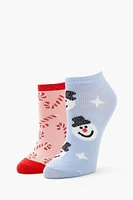 Snowman & Candy Cane Ankle Socks Set - 2 pack