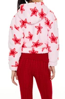 Faux Shearling Star Print Hoodie