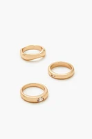 Wavy Rhinestone Ring Set