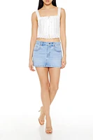 Pintucked Crochet Lace Crop Top