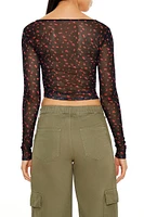 Mesh Cherry Print Crop Top