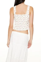 Rose Print Lace-Up Corset Top
