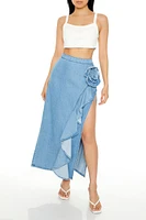 Denim Rosette Maxi Skirt