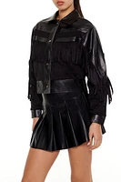 Fringe Faux Suede & Leather Shacket