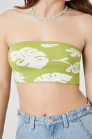 Sweater-Knit Leaf Print Tube Top