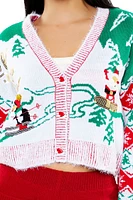 Snowboarding Santa Cardigan Sweater