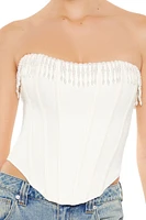 Beaded Fringe-Trim Bustier Tube Top