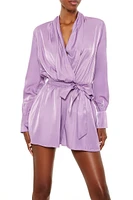 Satin Long-Sleeve Wrap Romper